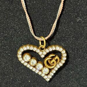 Gold Heart Pendant Necklace with Crystals